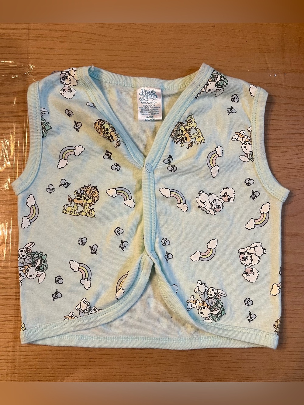 Precious Moments Toddler Shirt Baby Noah’s Ark Mint Green Snap Button Vest